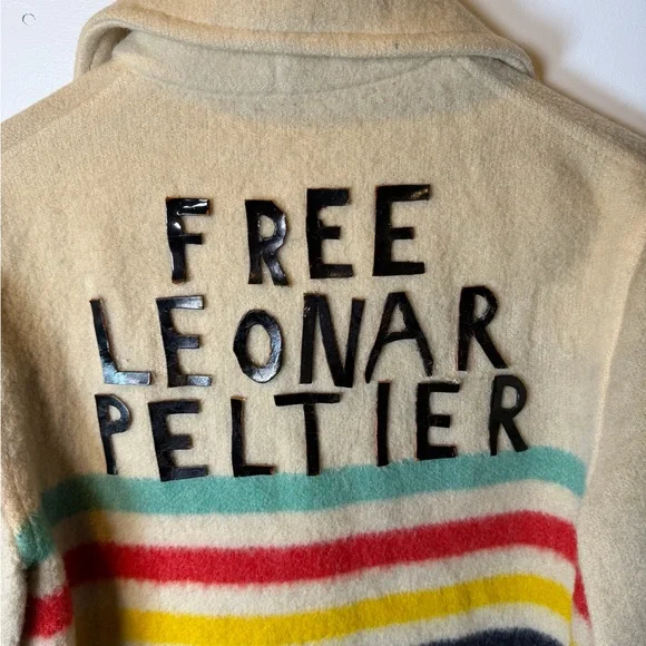 Vintage Hudson’s Bay Point Blanket Jacket – “Free Leonard Peltier” – Wool Coat - Picture 8 of 11